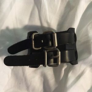Black leather wrist cuff braclet